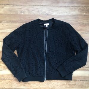 Lace eyelet black bomber jacket